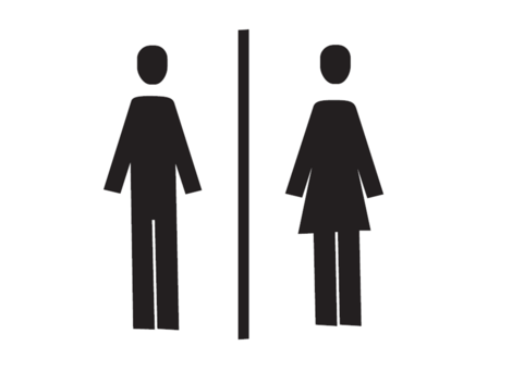 Ein Schild mit den Symbolen für Männer und Frauen. Es zeigt die verschiedenen Toiletten für beide Geschlechter an.