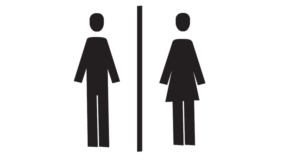 A sign with the symbols for men and women. It indicates the different restrooms for both genders.