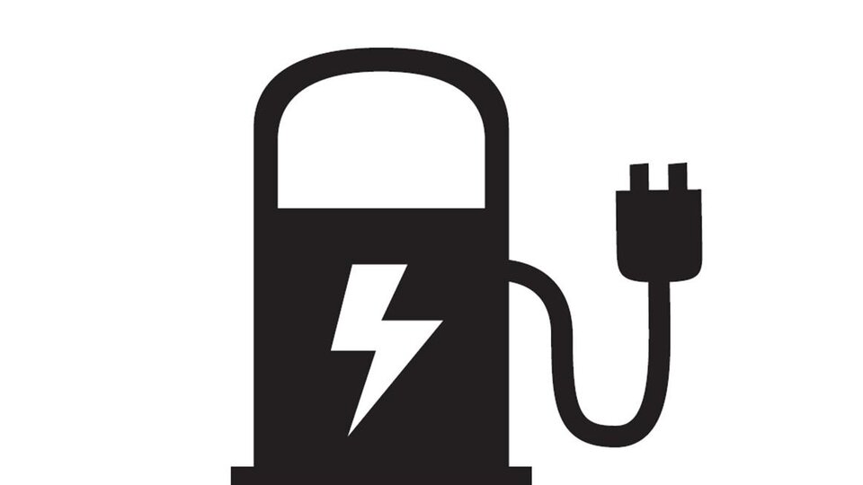 Eine stilisierte Darstellung einer Ladestation für Elektroautos. Ein Blitzsymbol deutet auf elektrische Energie hin.