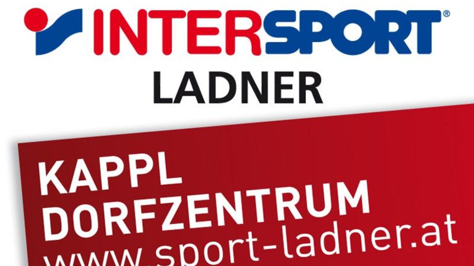 Das Bild zeigt das Logo von Intersport Ladner mit dem Schriftzug „Kappl Dorfzentrum“. Darunter befindet sich die Website-Adresse „www.sport-ladner.at“.
