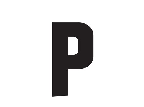 Ein großes, schwarzes „P“ auf weißem Hintergrund. Es handelt sich um ein einfaches, modernes Design.